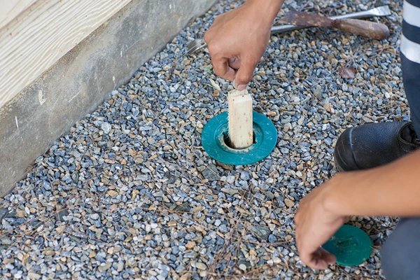 A termite bait placed in a hole.